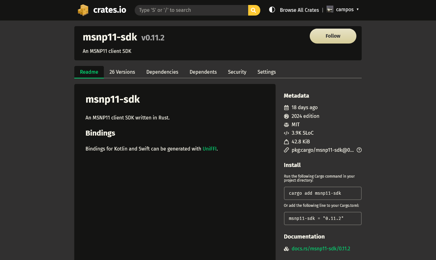 msnp11-sdk crates.io page